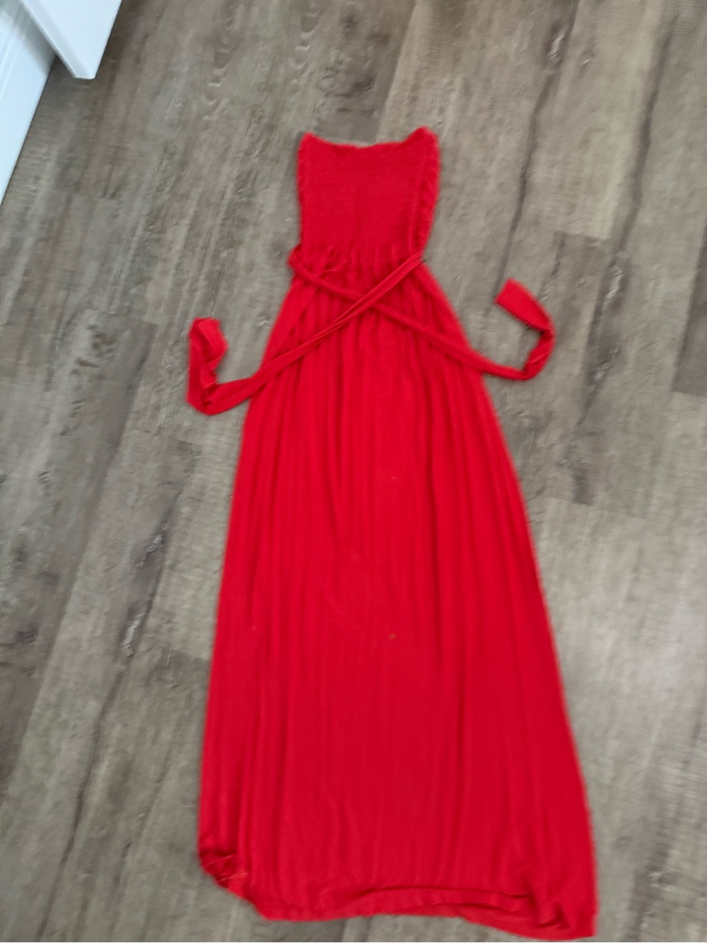 Gabriella Rocha Red Ruched Strapless Maxi Dress